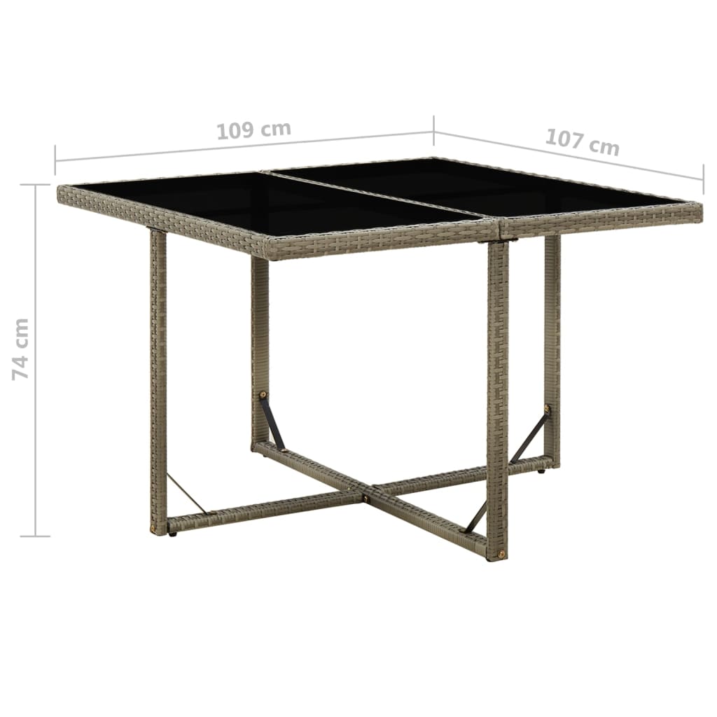 Table de jardin Gris 109x107x74 cm Résine tressée et verre