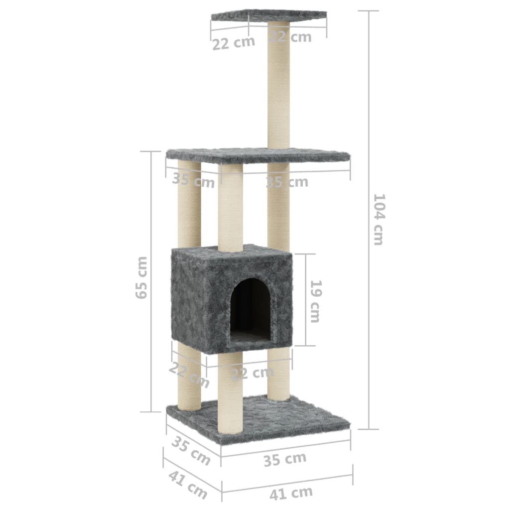 Arbre à chat avec griffoirs en sisal Gris foncé 104 cm