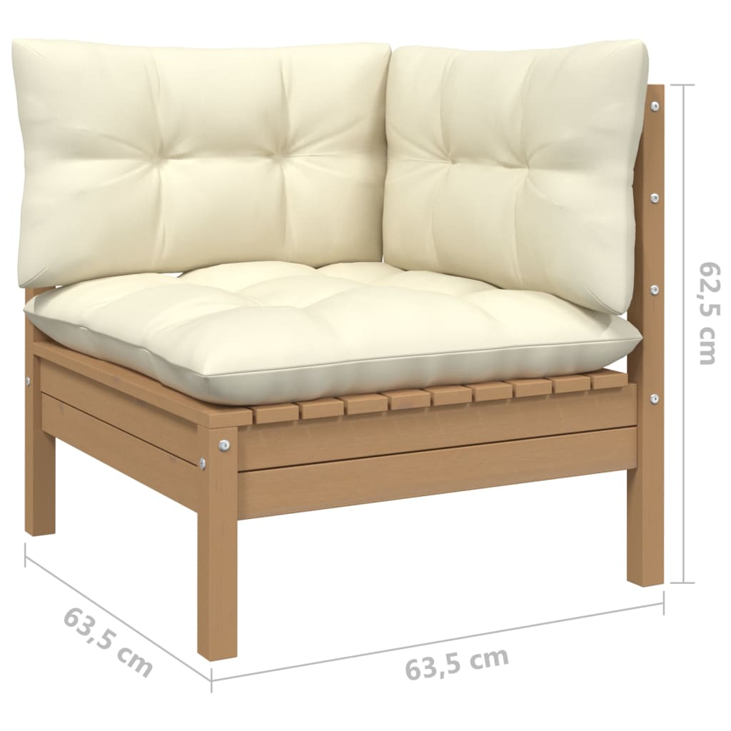 Salon de jardin 3 pcs avec coussins crème Bois de pin massif