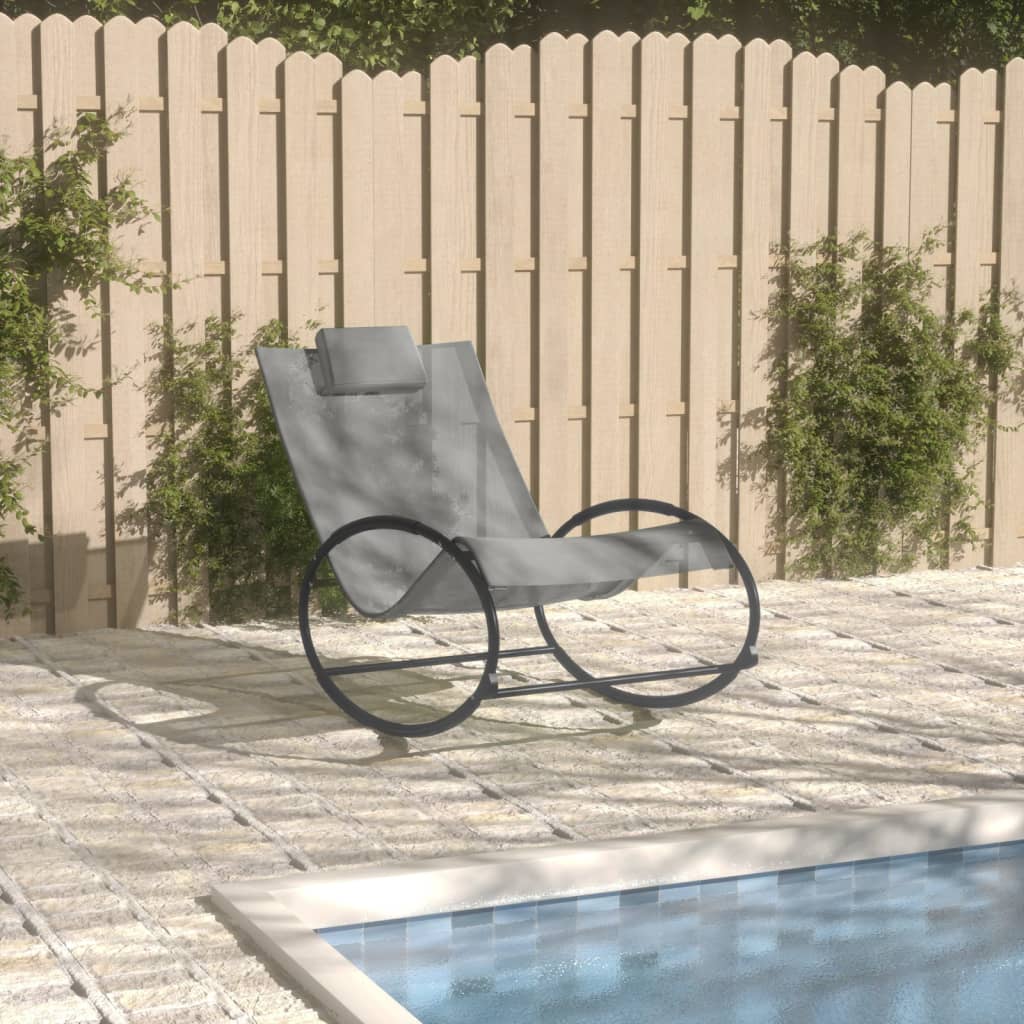 Chaise longue avec oreiller Acier et textilène Gris