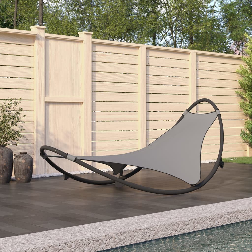Chaise longue à bascule avec roues Acier et textilène Gris