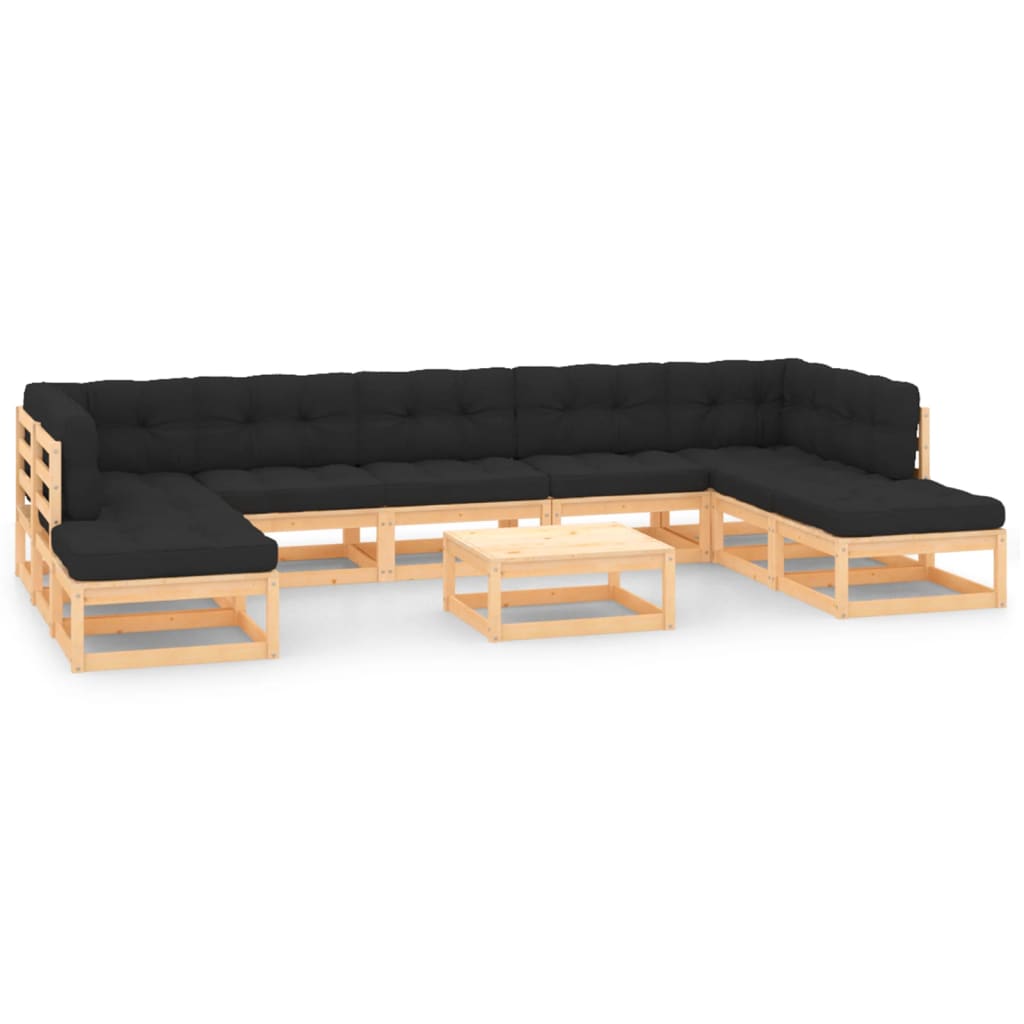 Salon de jardin 10 pcs avec coussins anthracite Pin massif