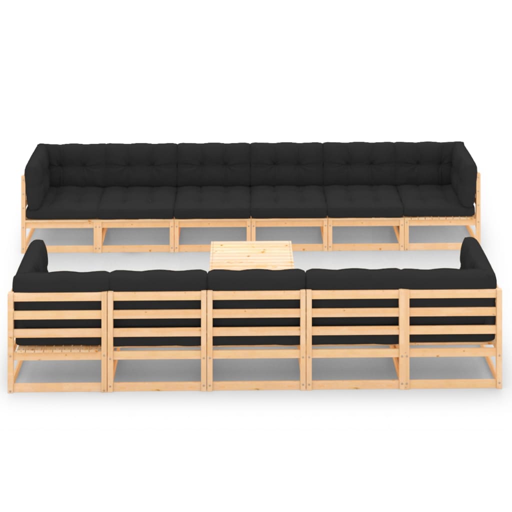 Salon de jardin 12 pcs avec coussins anthracite Pin massif