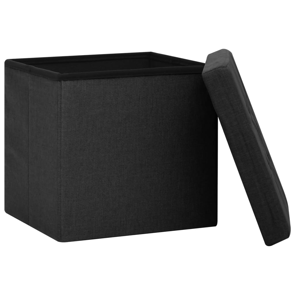 Tabouret de rangement pliable Noir Faux lin