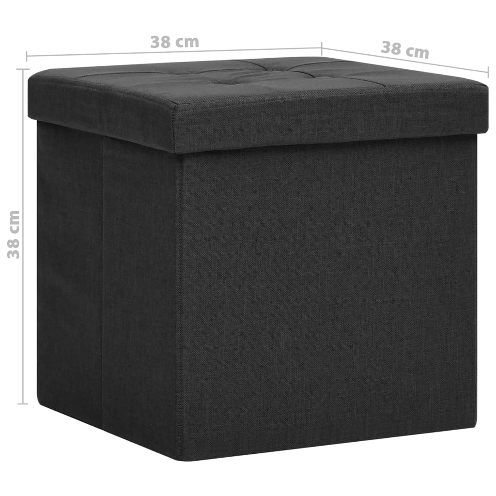 Tabouret de rangement pliable Noir Faux lin