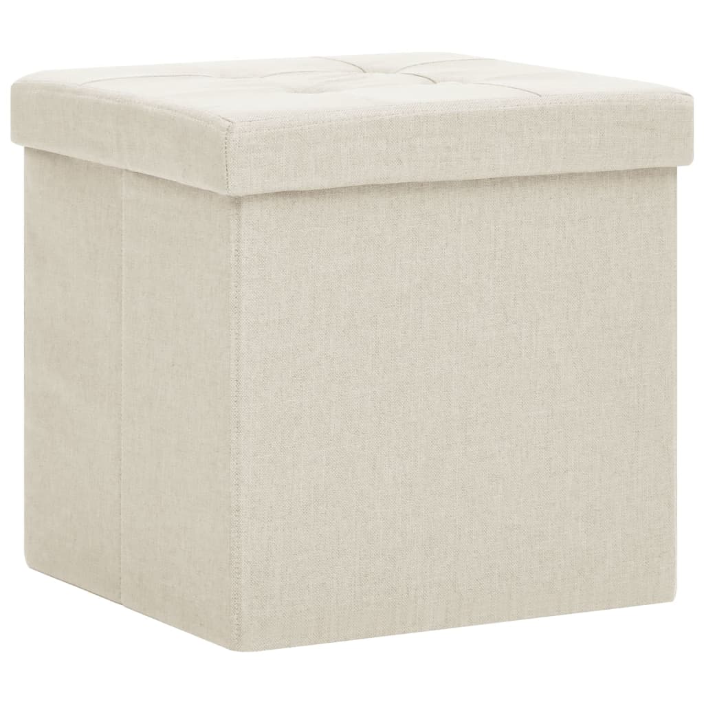 Tabourets de rangement pliables lot de 2 blanc crème Faux lin