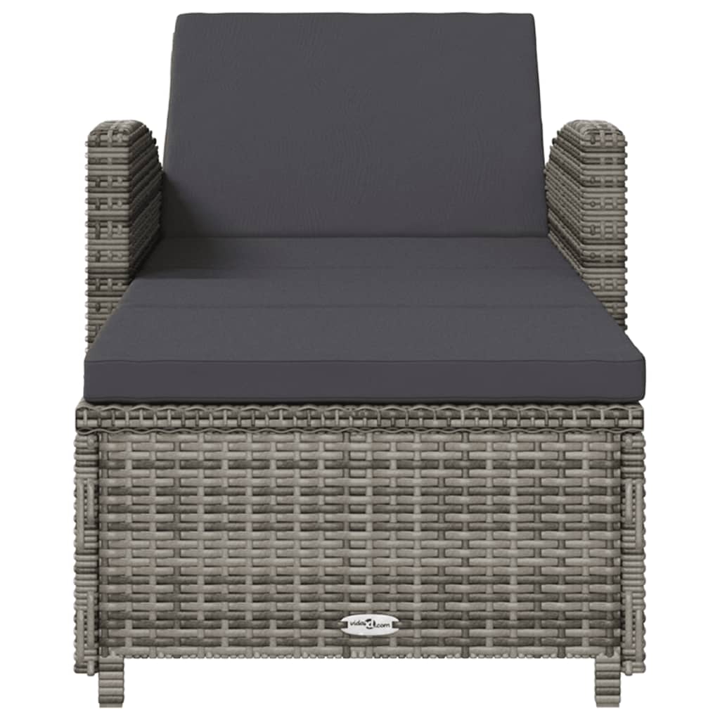 Chaise longue avec coussin gris foncé Résine tressée Gris