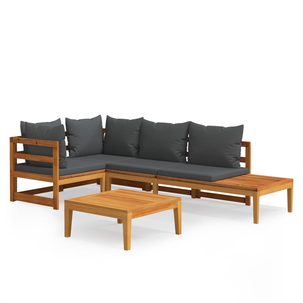 Salon de jardin 4 pcs avec coussins gris foncé Bois d'acacia