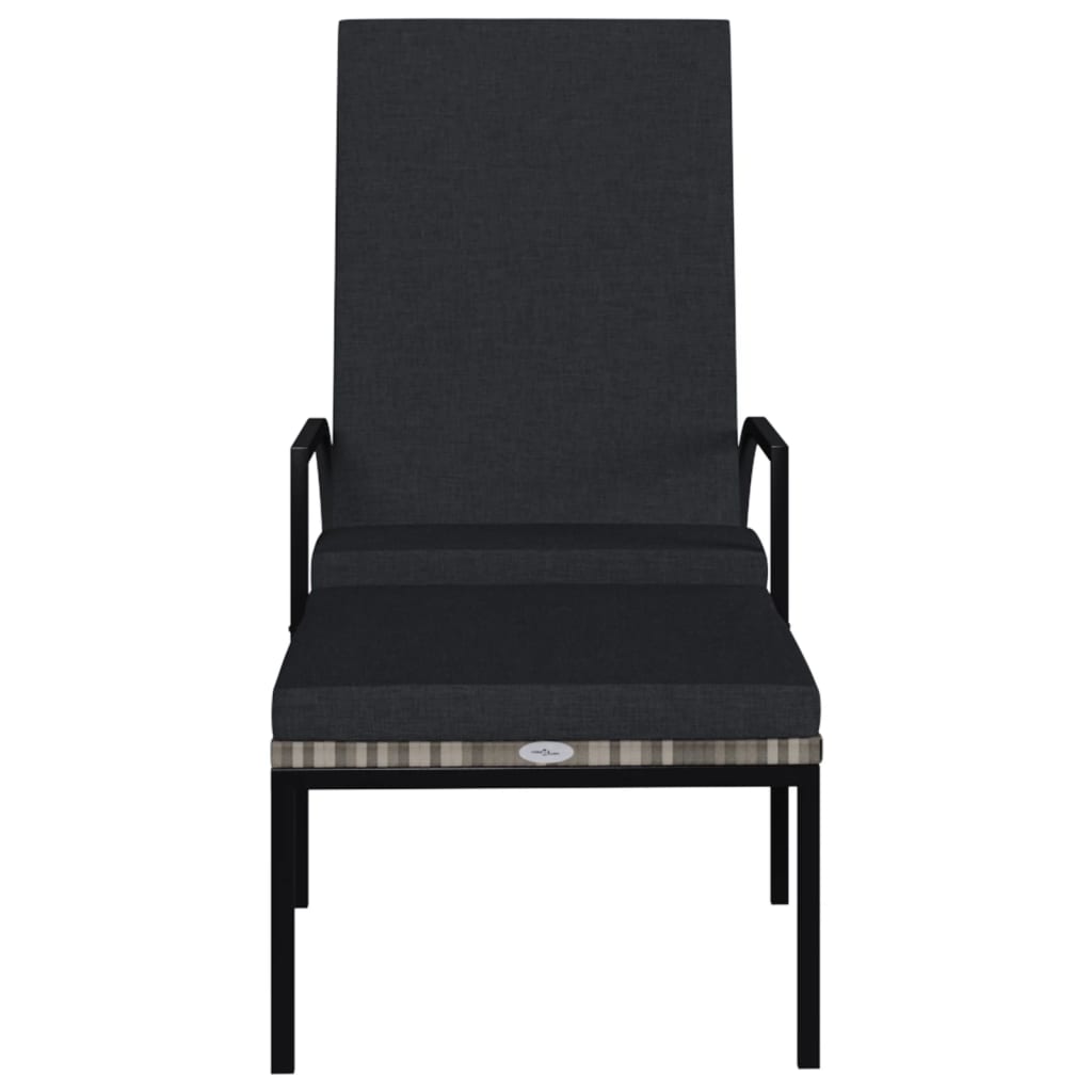 Chaise longue avec repose-pied Résine tressée Gris