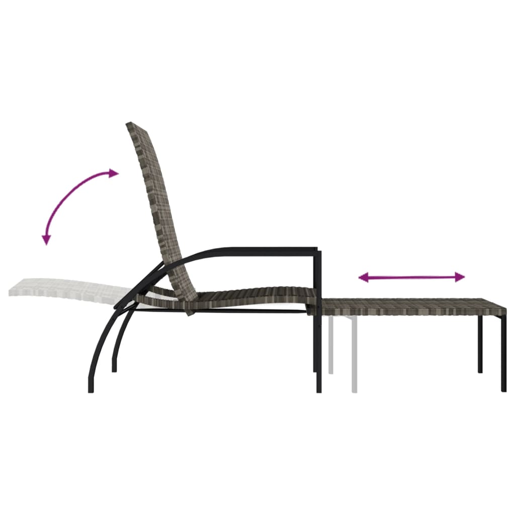 Chaise longue avec repose-pied Résine tressée Gris