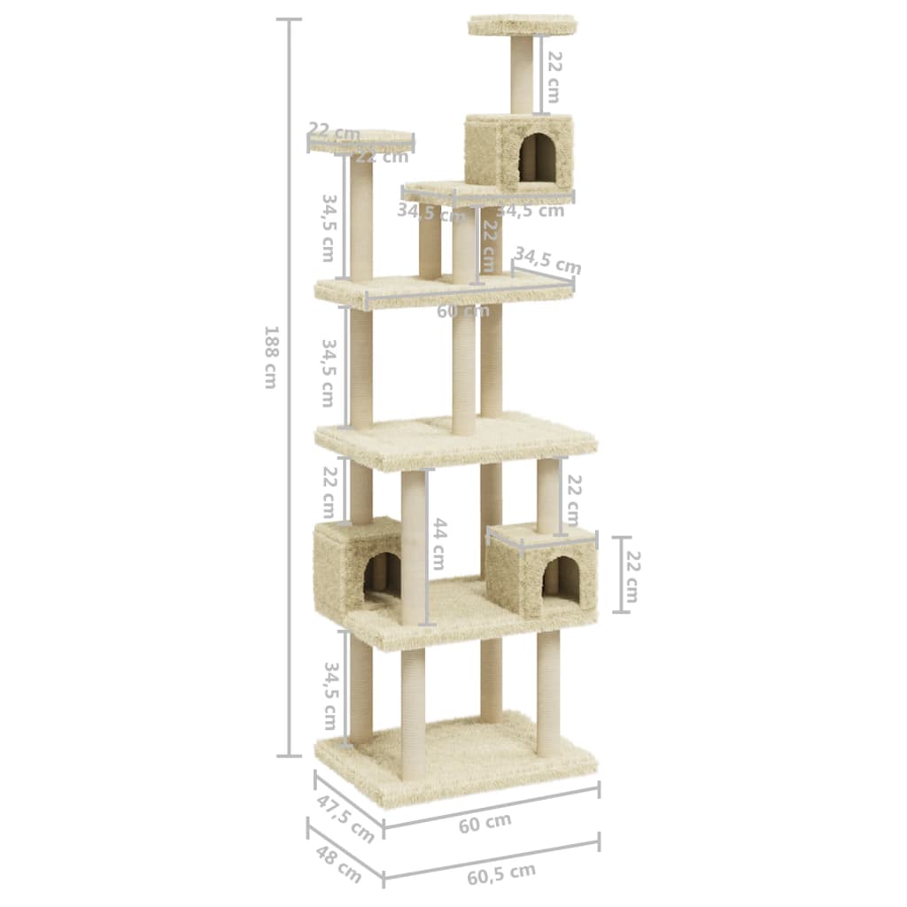 Arbre à chat avec griffoirs en sisal Crème 188 cm