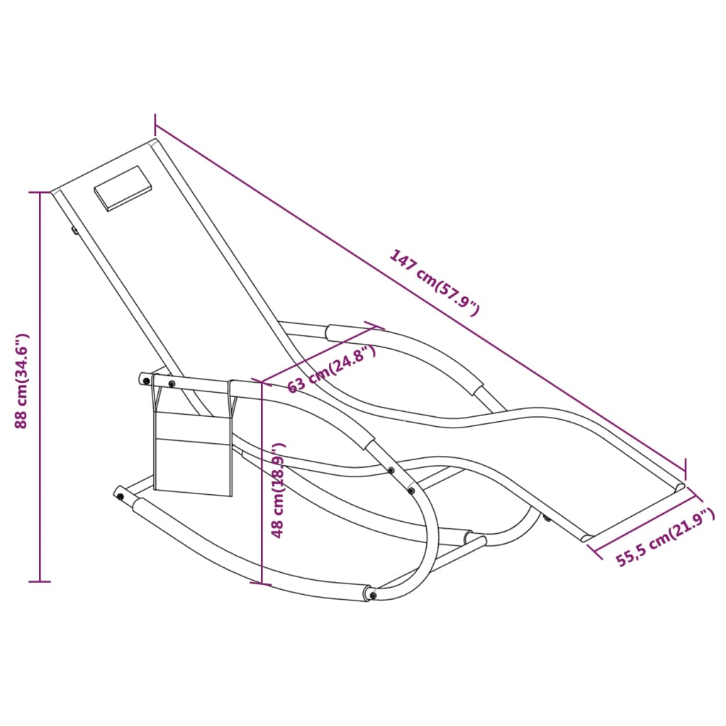 Chaise longue à bascule Noir Acier et textilène