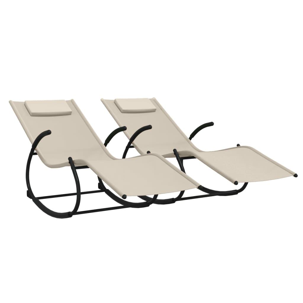 Chaises longues à bascule 2 pcs Crème Acier et textilène