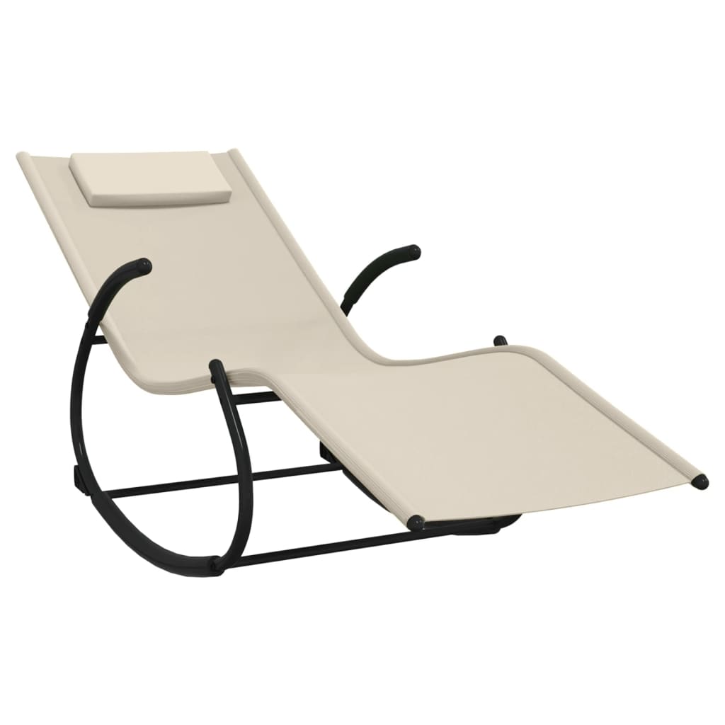 Chaises longues à bascule 2 pcs Crème Acier et textilène