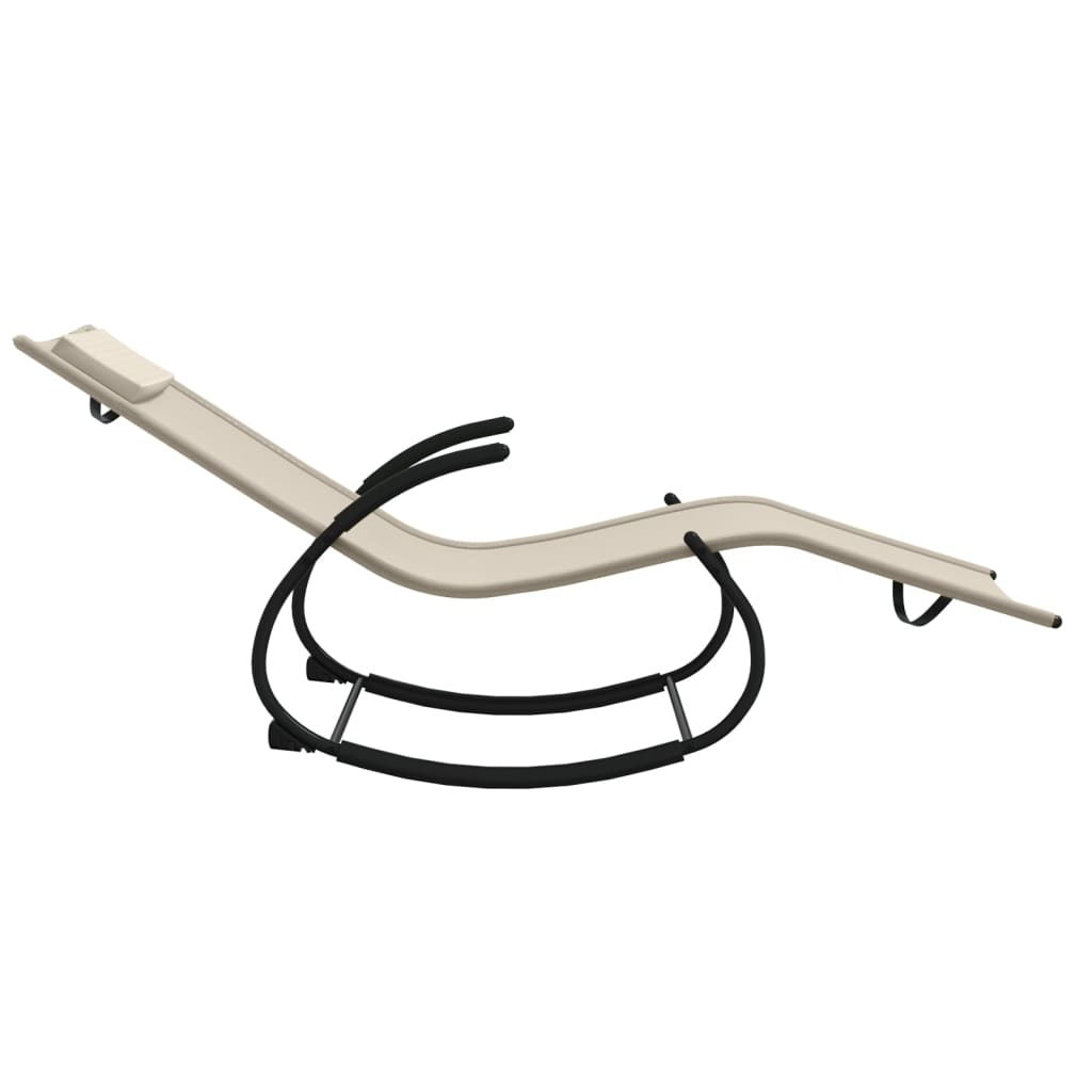 Chaises longues à bascule 2 pcs Crème Acier et textilène