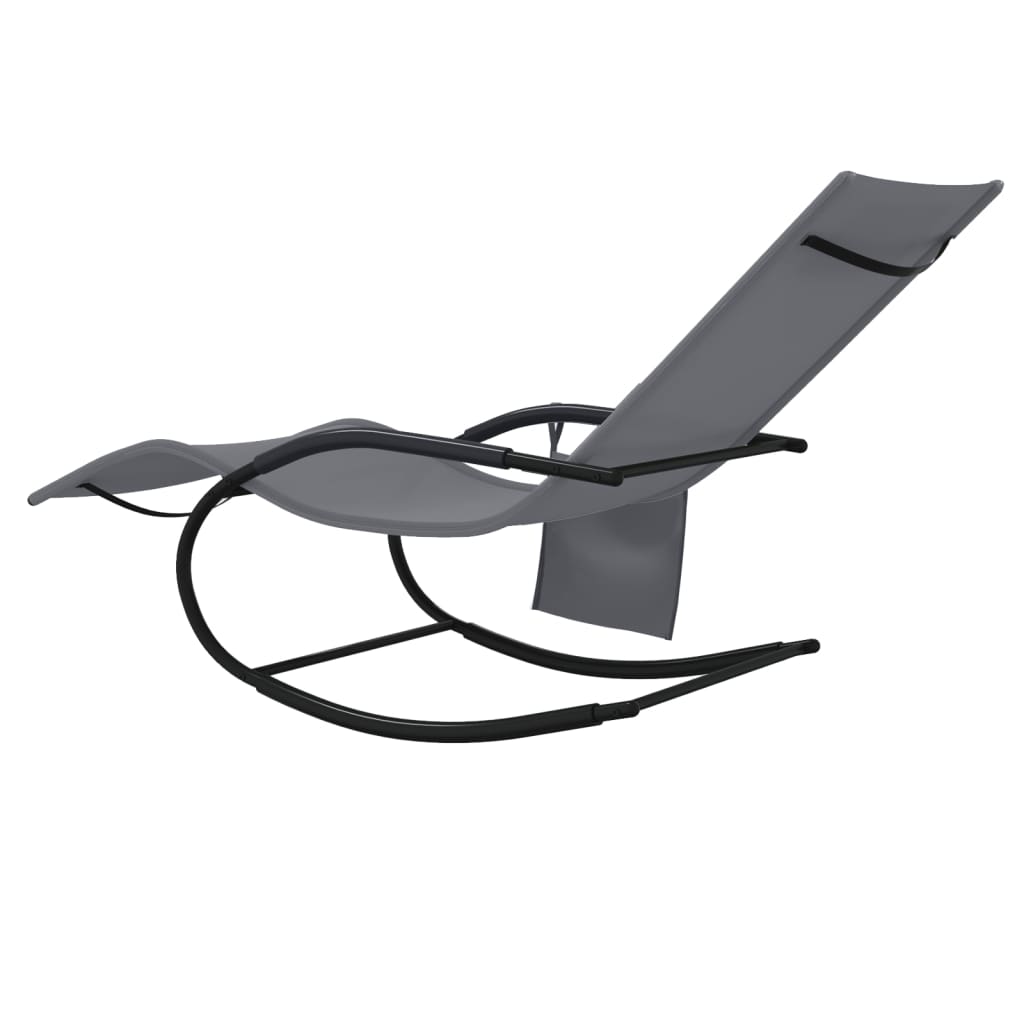 Chaises longues à bascule 2 pcs Gris Acier et textilène