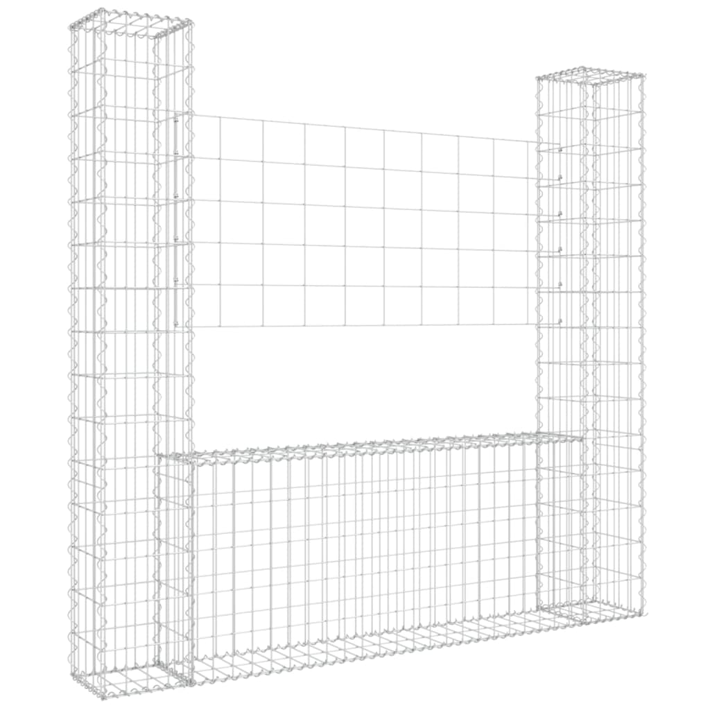 Panier de gabion en forme de U avec 2 poteaux Fer 140x20x150 cm