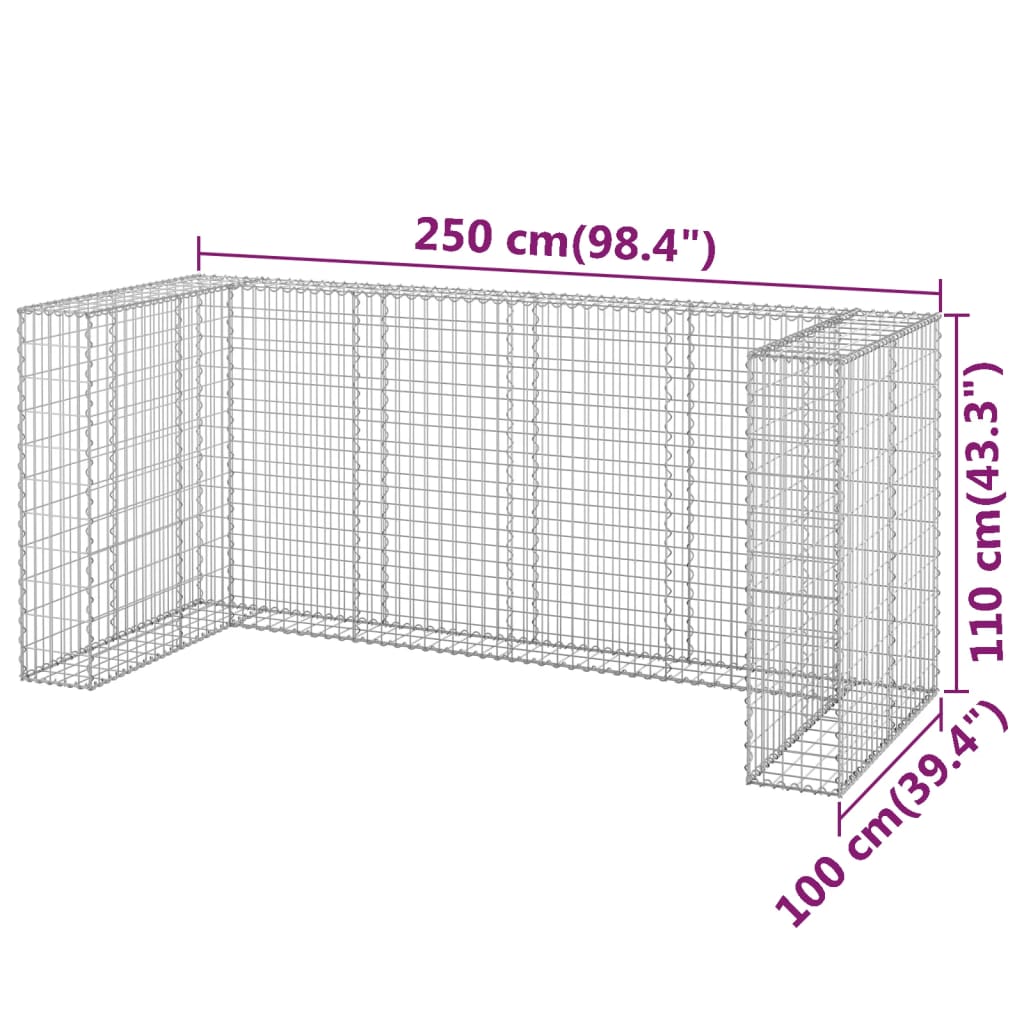 Mur en gabion pour poubelles Acier galvanisé 250x100x110 cm