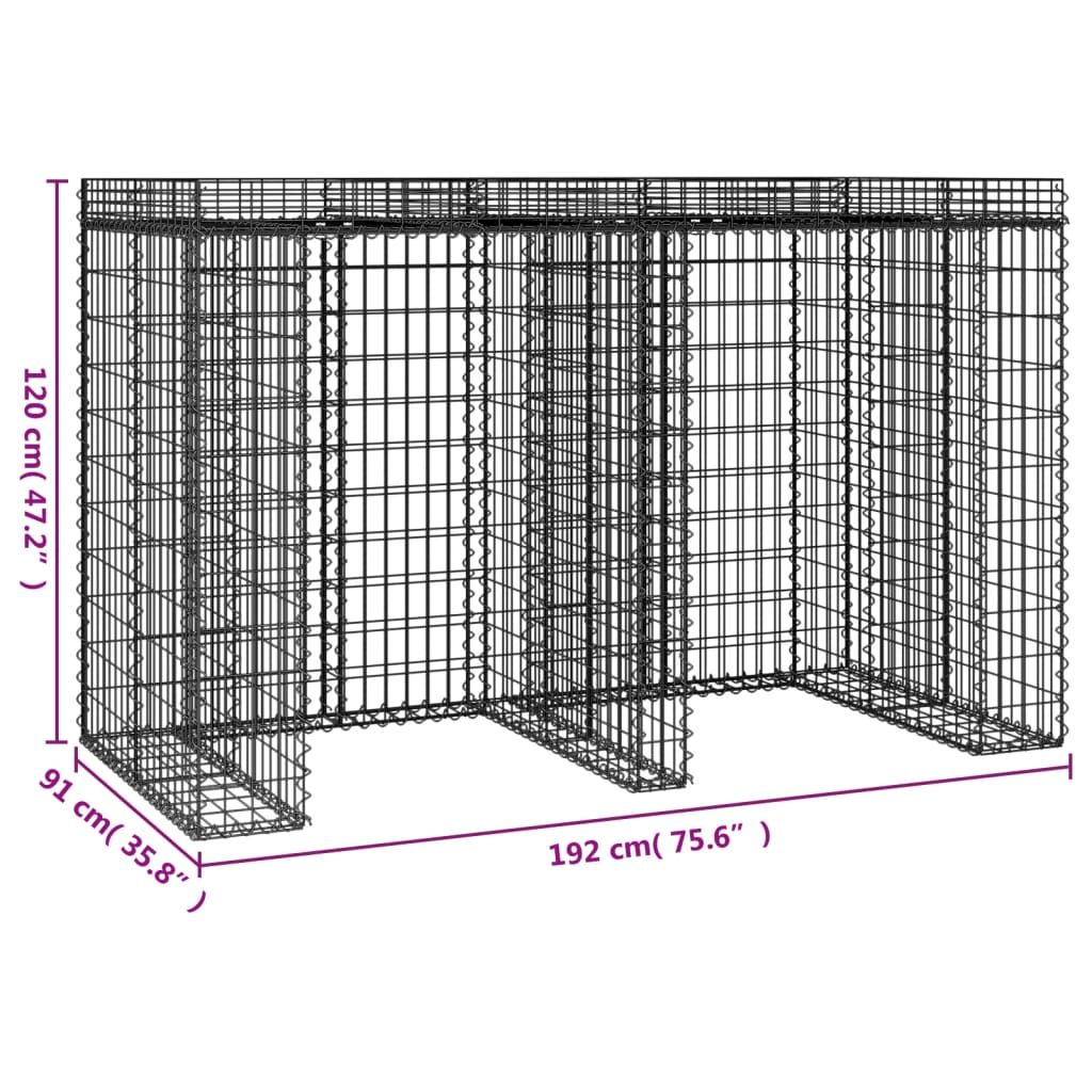 Mur de gabion pour poubelle 192x91x120 cm fer galvanisé