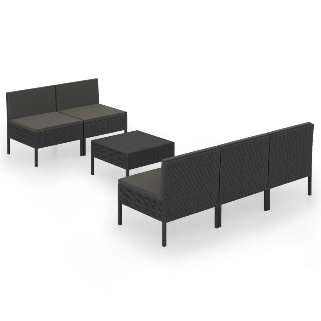 Salon de jardin 6 pcs avec coussins Résine tressée Noir