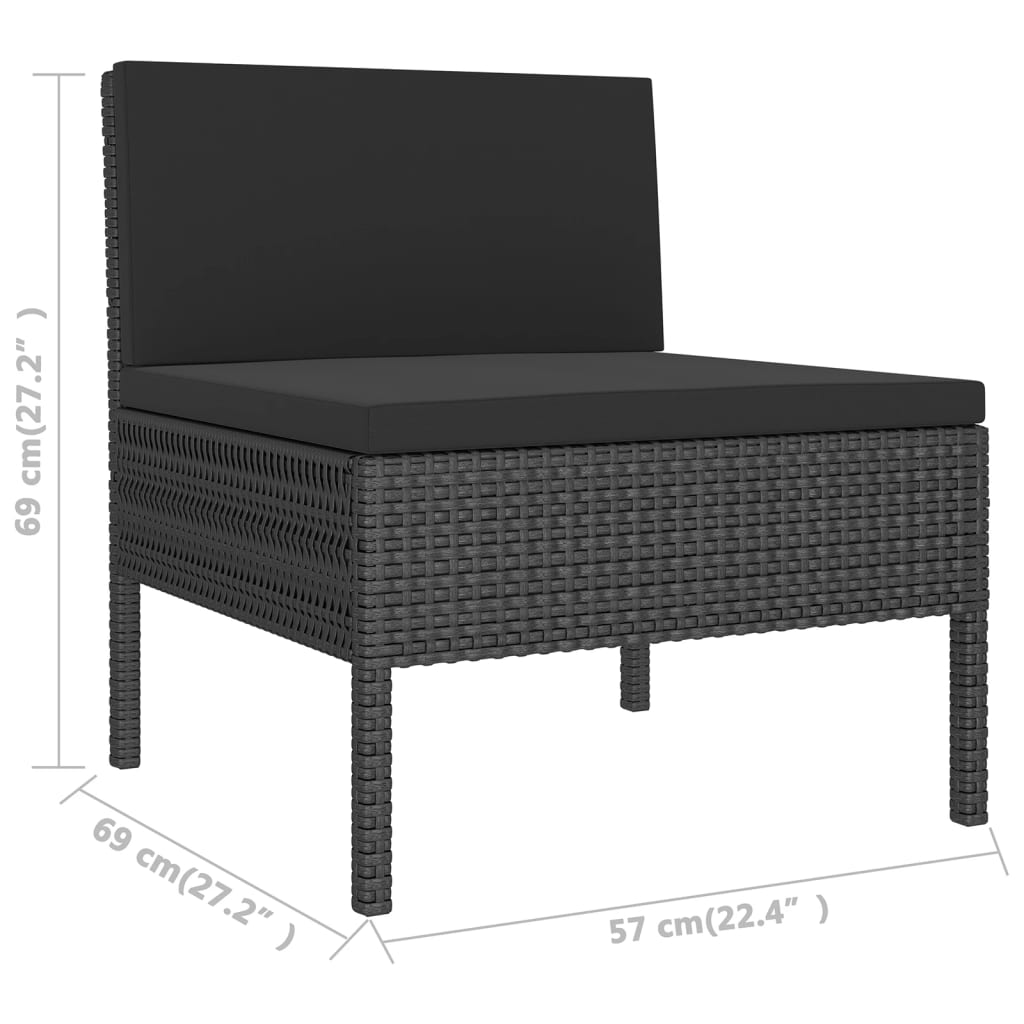 Salon de jardin 6 pcs avec coussins Résine tressée Noir