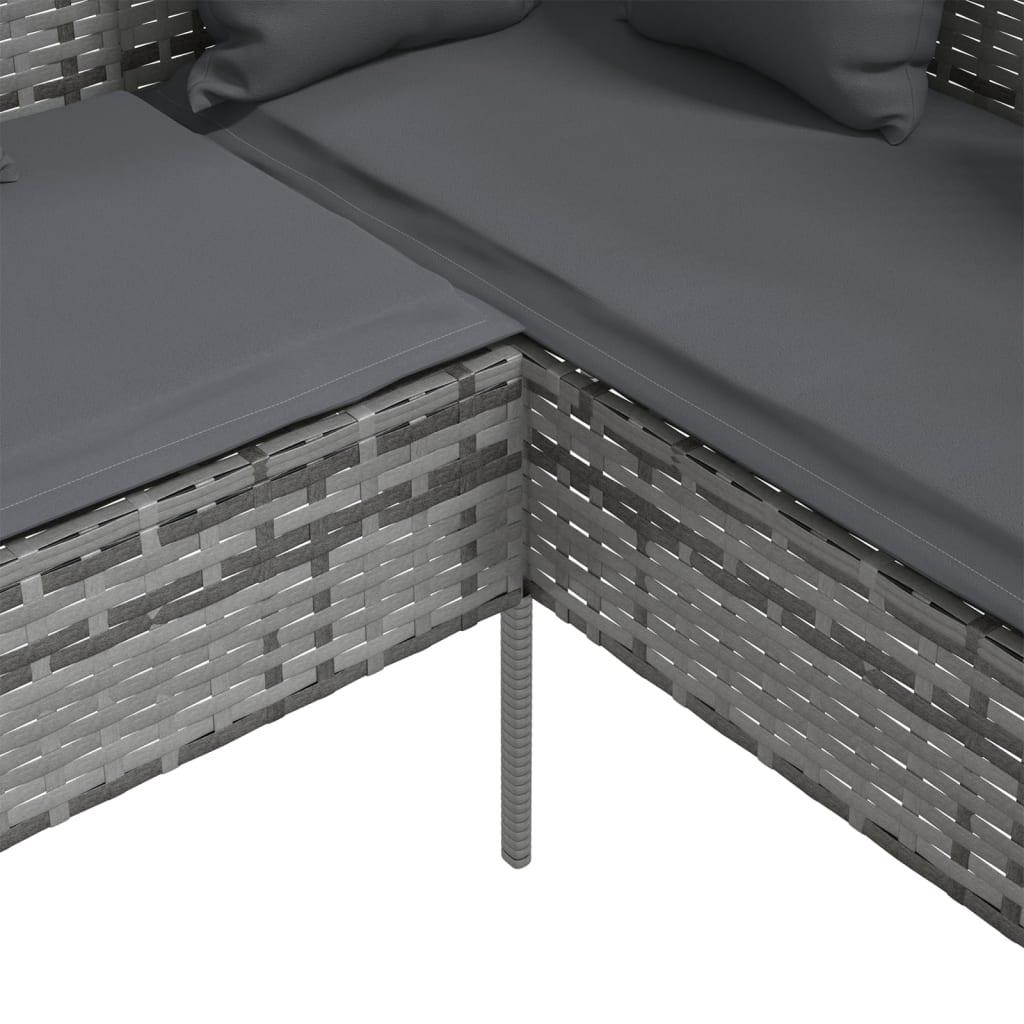 Canapé d'extérieur en L avec coussins Résine tressée Gris