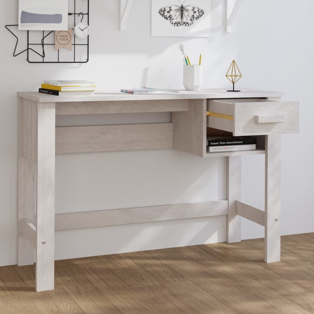Bureau Blanc 110x40x75 cm Bois massif de pin