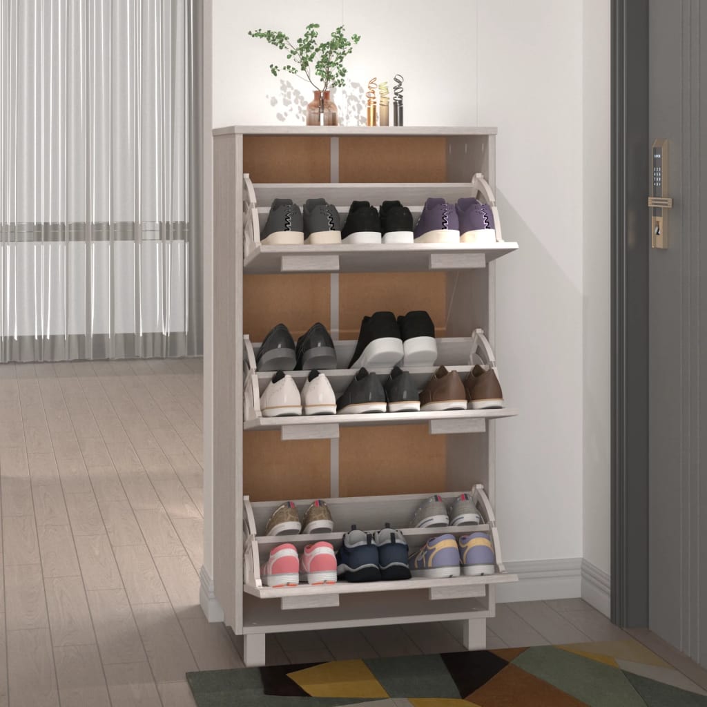 Armoire à chaussures Blanc 59,5x35x117 cm Bois de pin massif