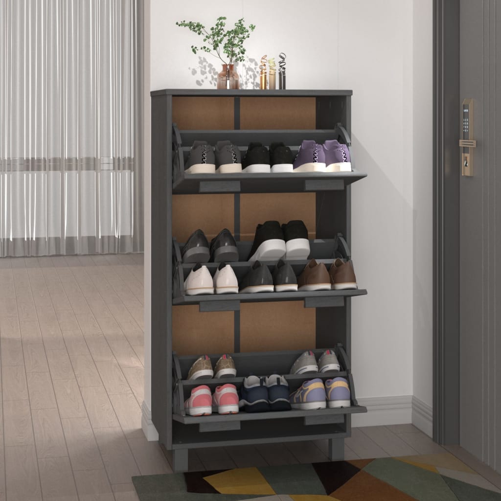 Armoire à chaussures Gris foncé 59,5x35x117 cm Bois de pin