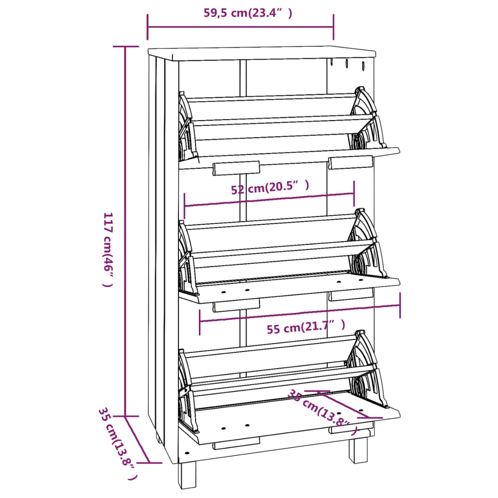 Armoire à chaussures Gris foncé 59,5x35x117 cm Bois de pin