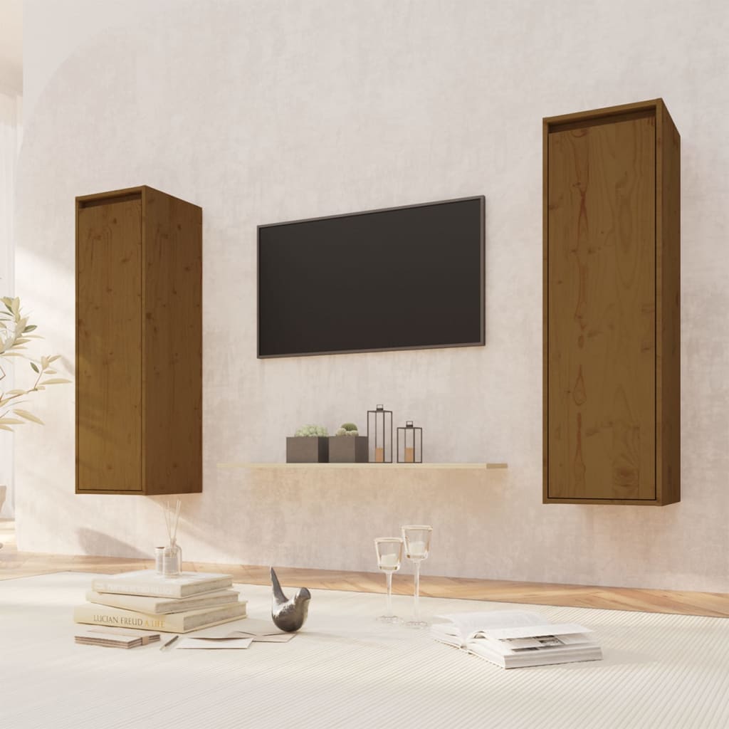 Armoires murales 2 pcs Marron miel 30x30x100 cm Pin massif