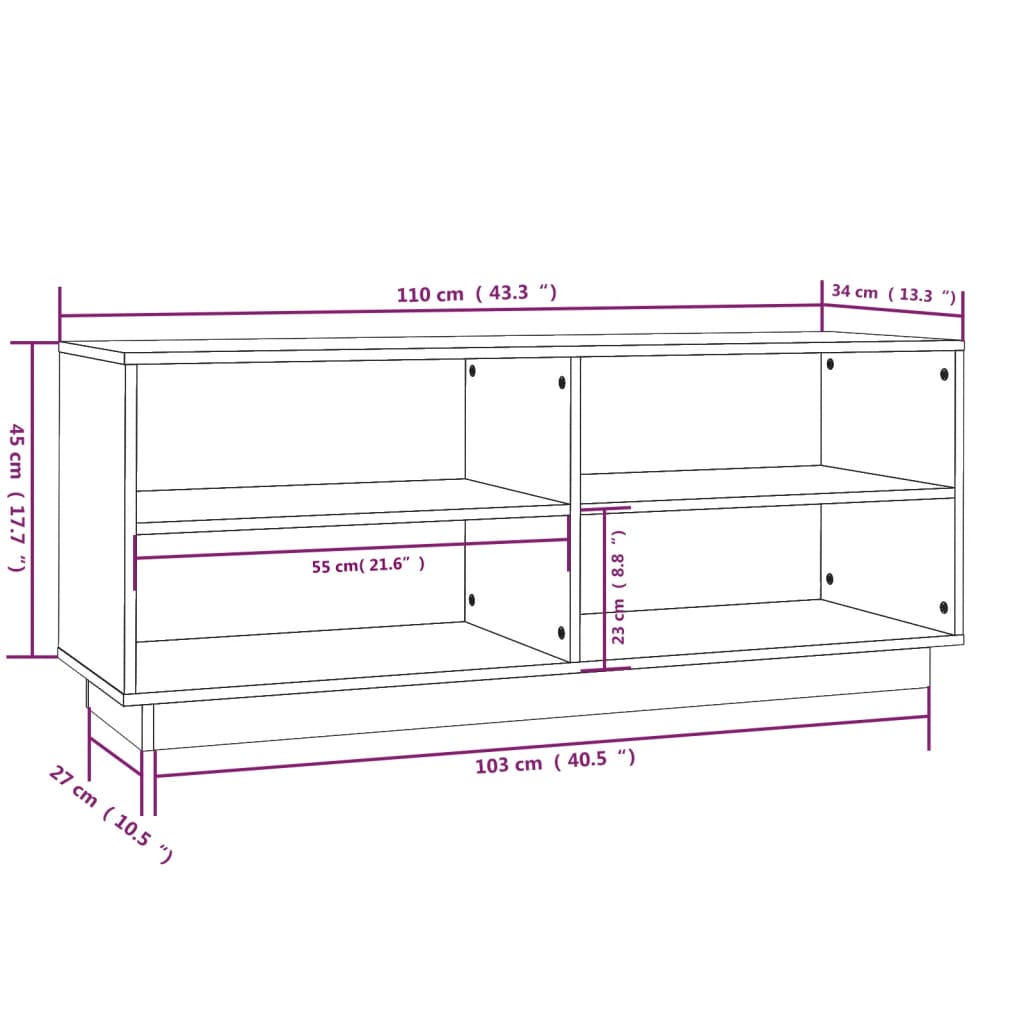 Armoire à chaussures Blanc 110x34x45 cm Bois de pin massif