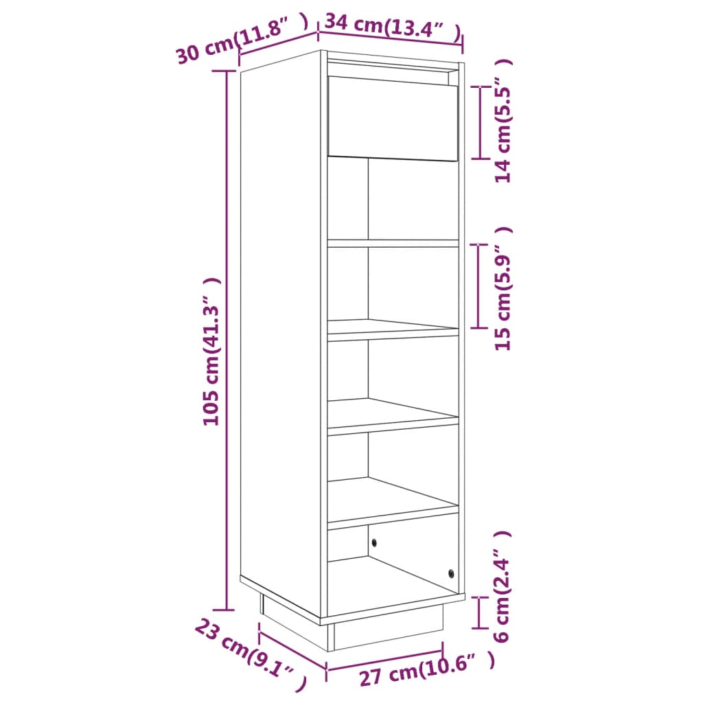 Armoire à chaussures Gris 34x30x105 cm Bois de pin massif