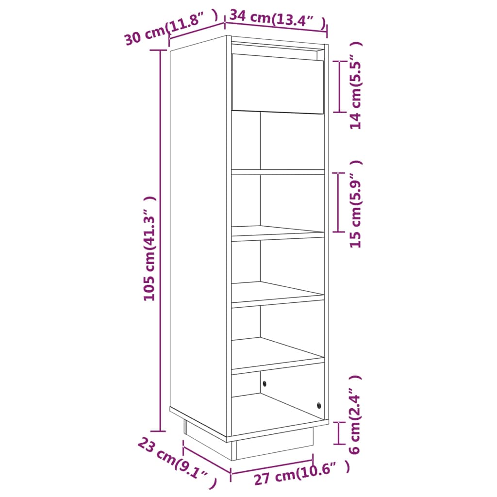 Armoire à chaussures Marron miel 34x30x105cm Bois de pin massif