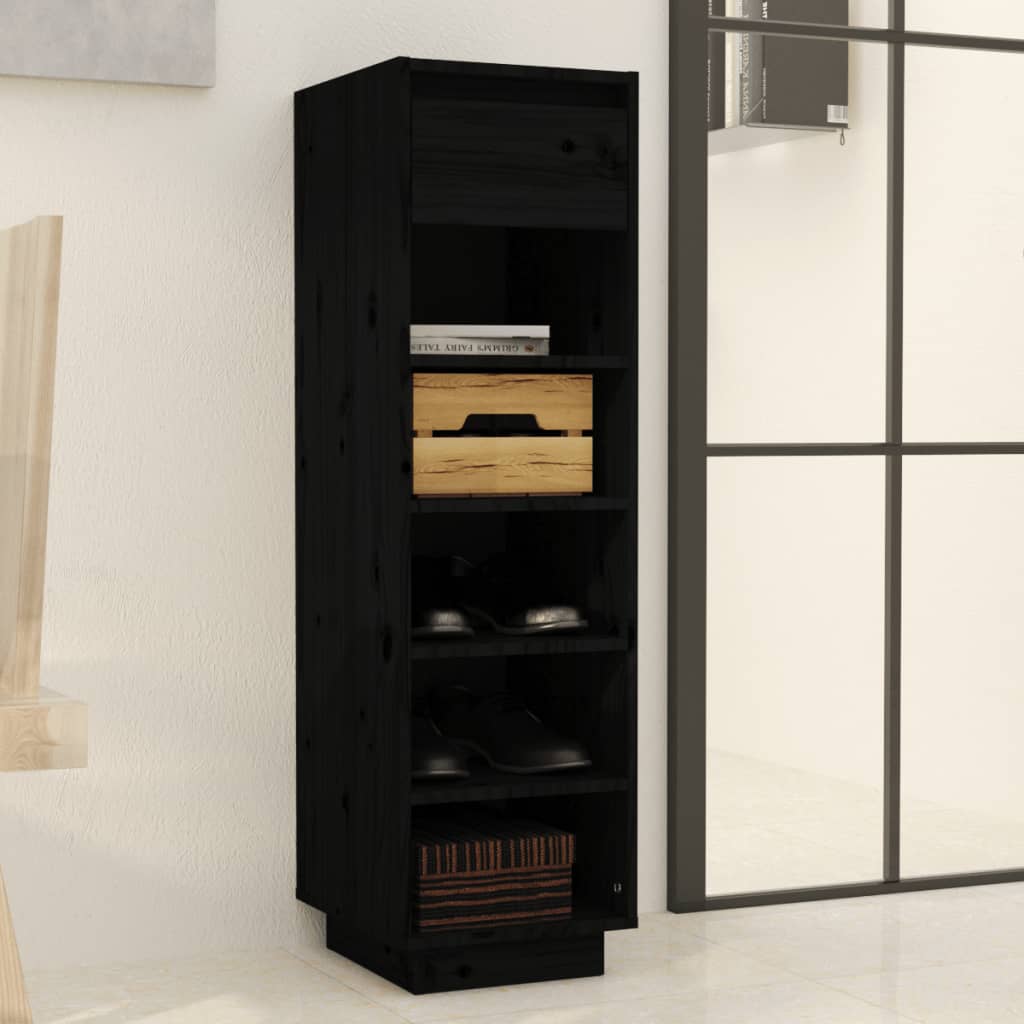 Armoire à chaussures Noir 34x30x105 cm Bois de pin massif
