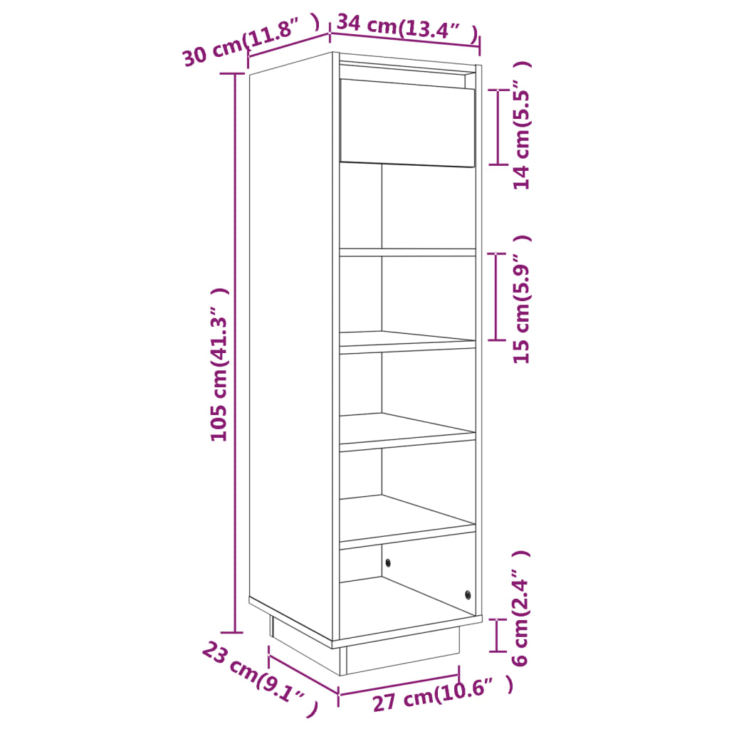 Armoire à chaussures Noir 34x30x105 cm Bois de pin massif
