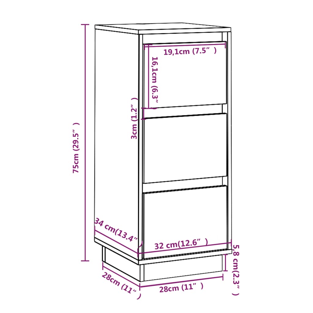 Buffets 2 pcs Marron miel 32x34x75 cm Bois massif de pin