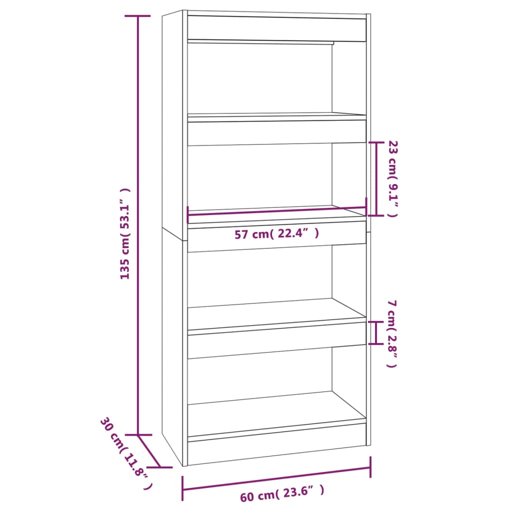 Bibliothèque/Cloison Noir 60x30x135 cm Bois d'ingénierie