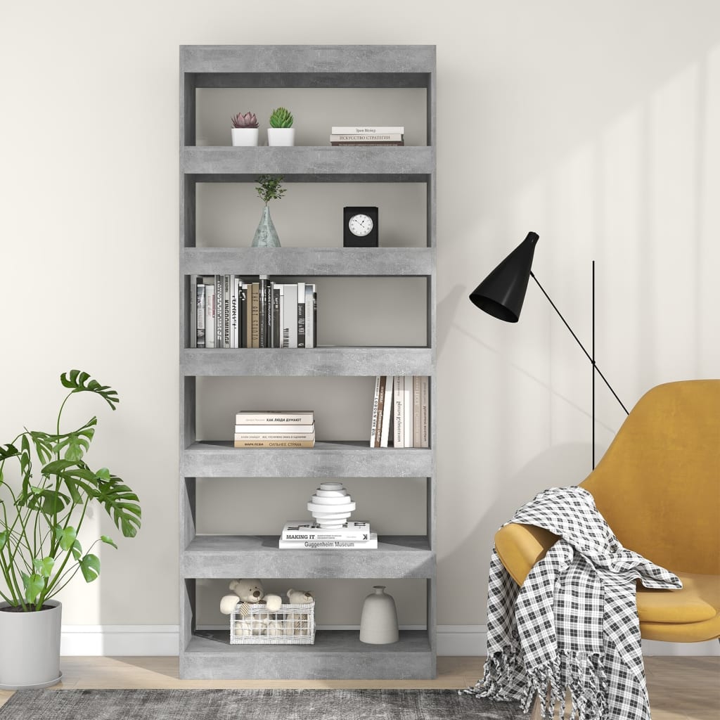 Bibliothèque de séparation Gris béton 80x30x198 cm Aggloméré
