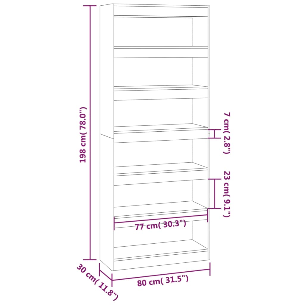 Bibliothèque de séparation Gris béton 80x30x198 cm Aggloméré