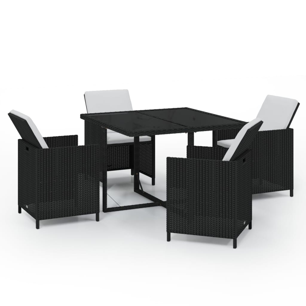 Mobilier à dîner de jardin et coussins 5pcs Résine tressée Noir