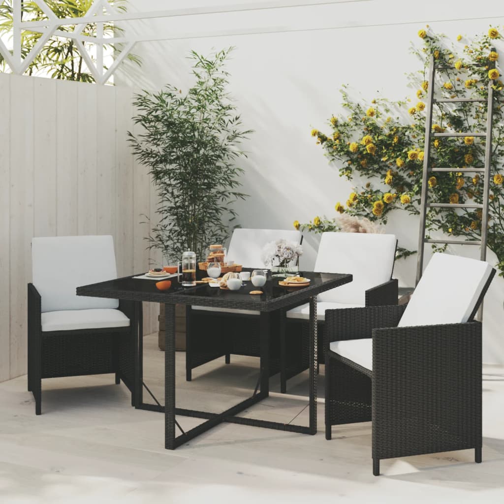 Mobilier à dîner de jardin et coussins 5pcs Résine tressée Noir
