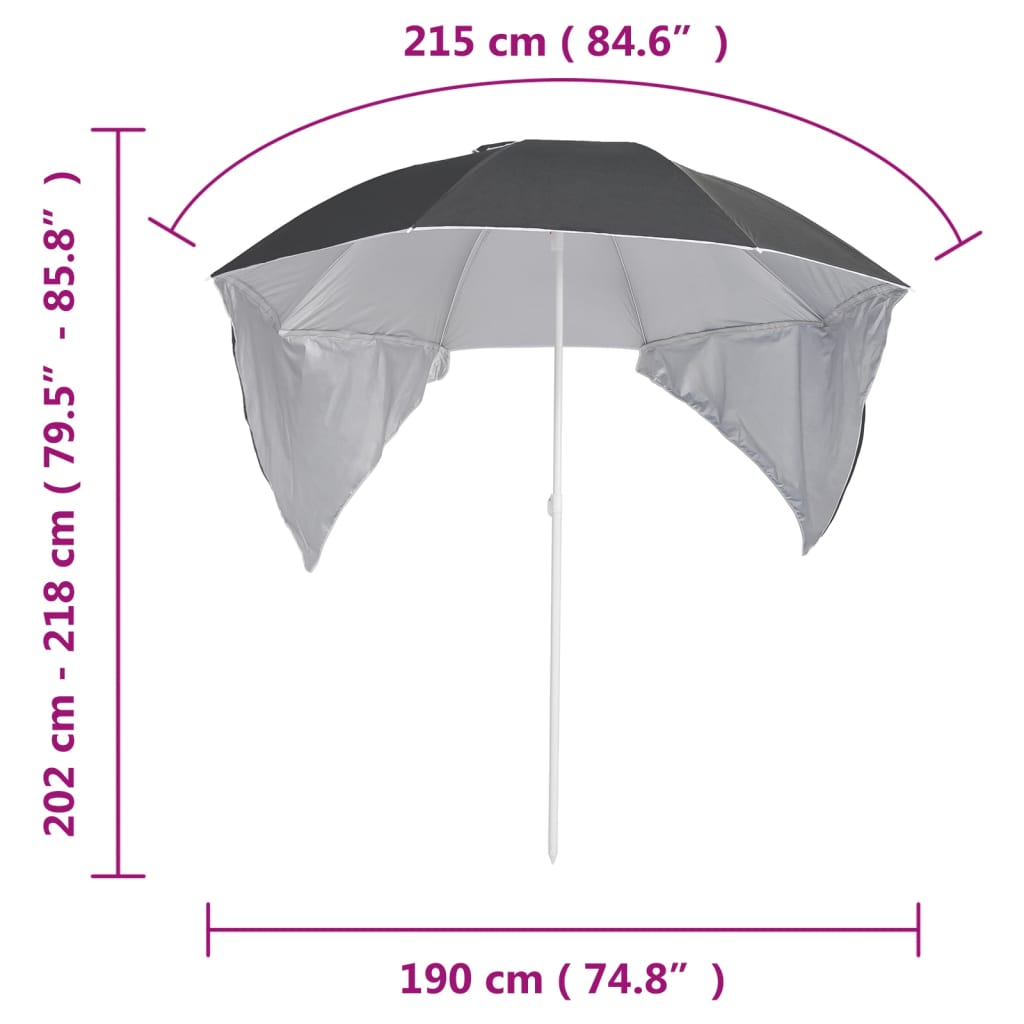 Parasol de plage avec parois latérales Anthracite 215 cm