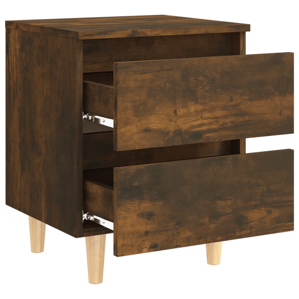 Table de chevet avec pieds en bois Chêne fumé 40x35x50 cm