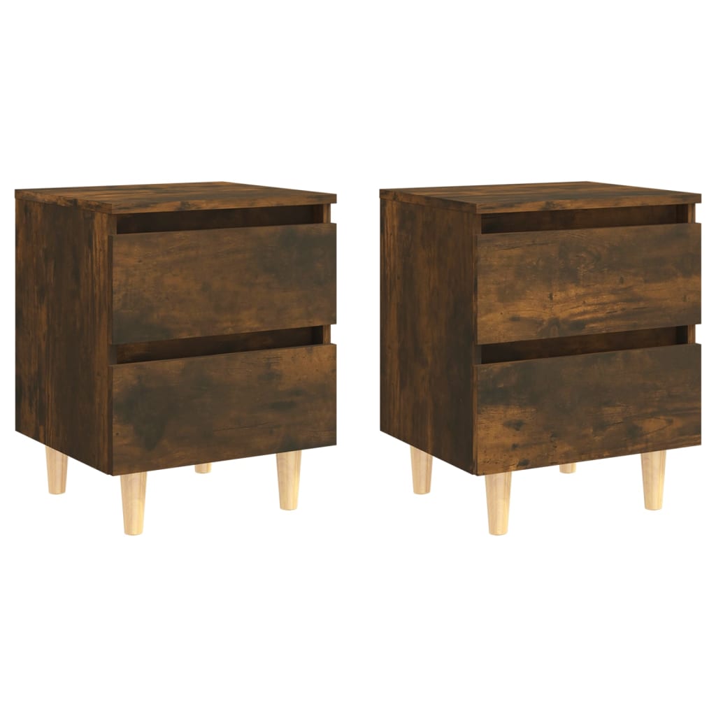Tables de chevet et pieds en bois 2 pcs Chêne fumé 40x35x50 cm
