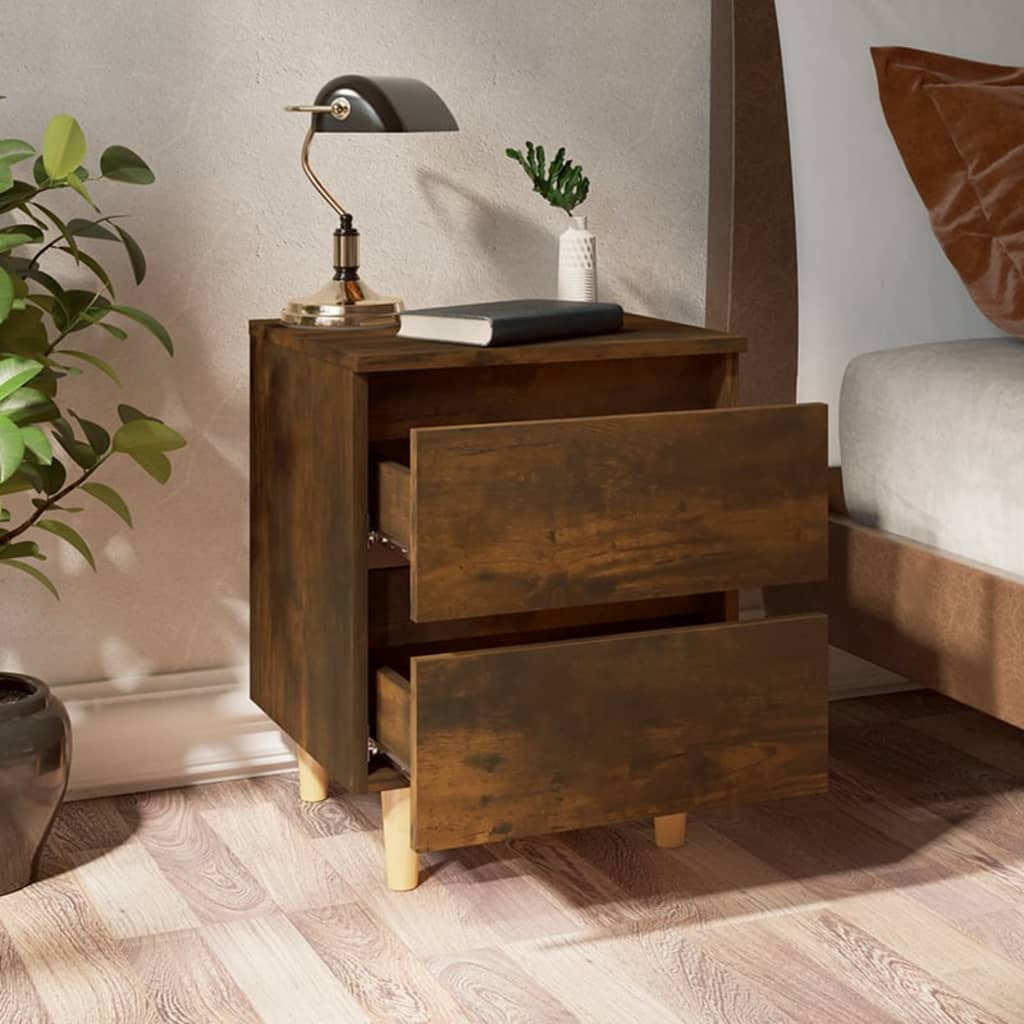 Tables de chevet et pieds en bois 2 pcs Chêne fumé 40x35x50 cm