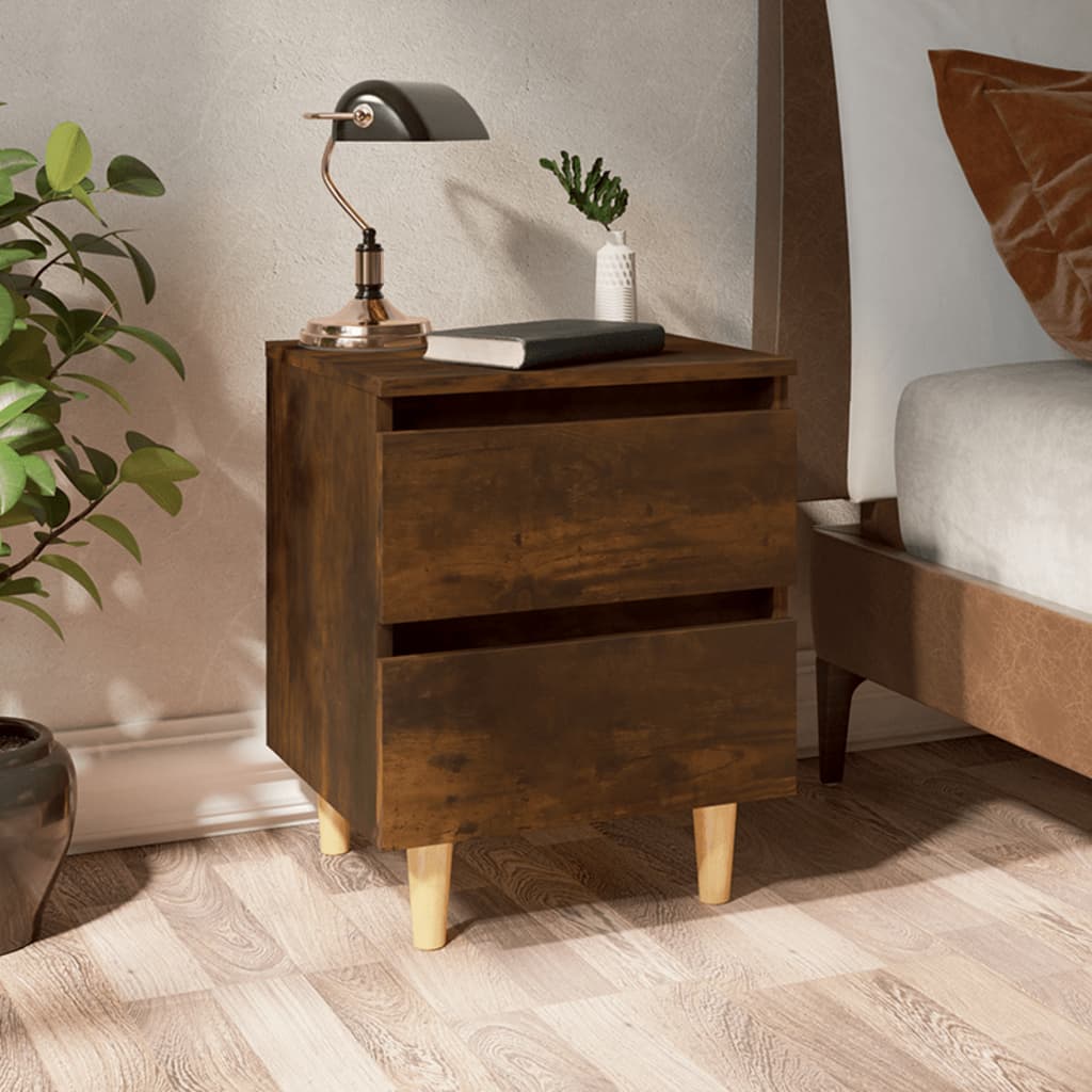 Tables de chevet et pieds en bois 2 pcs Chêne fumé 40x35x50 cm