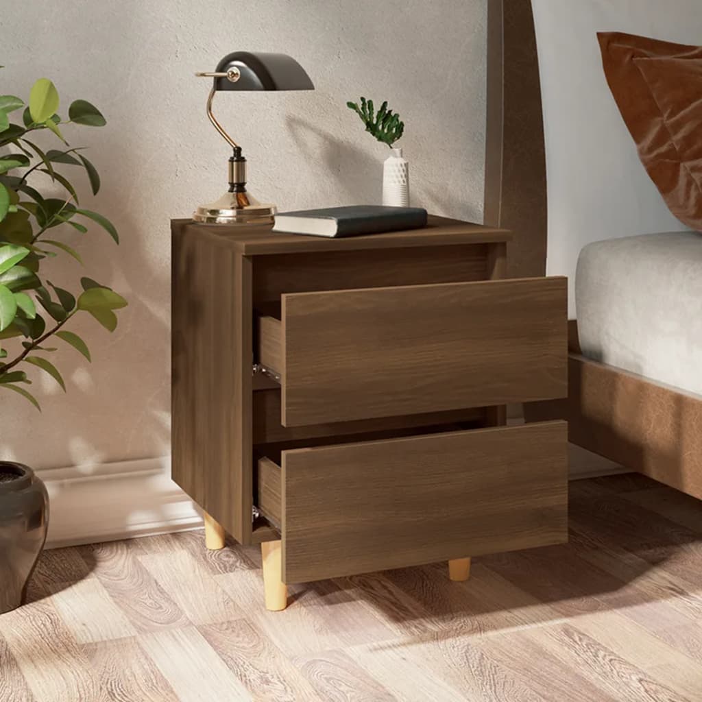 Table de chevet avec pieds en bois Chêne marron 40x35x50 cm