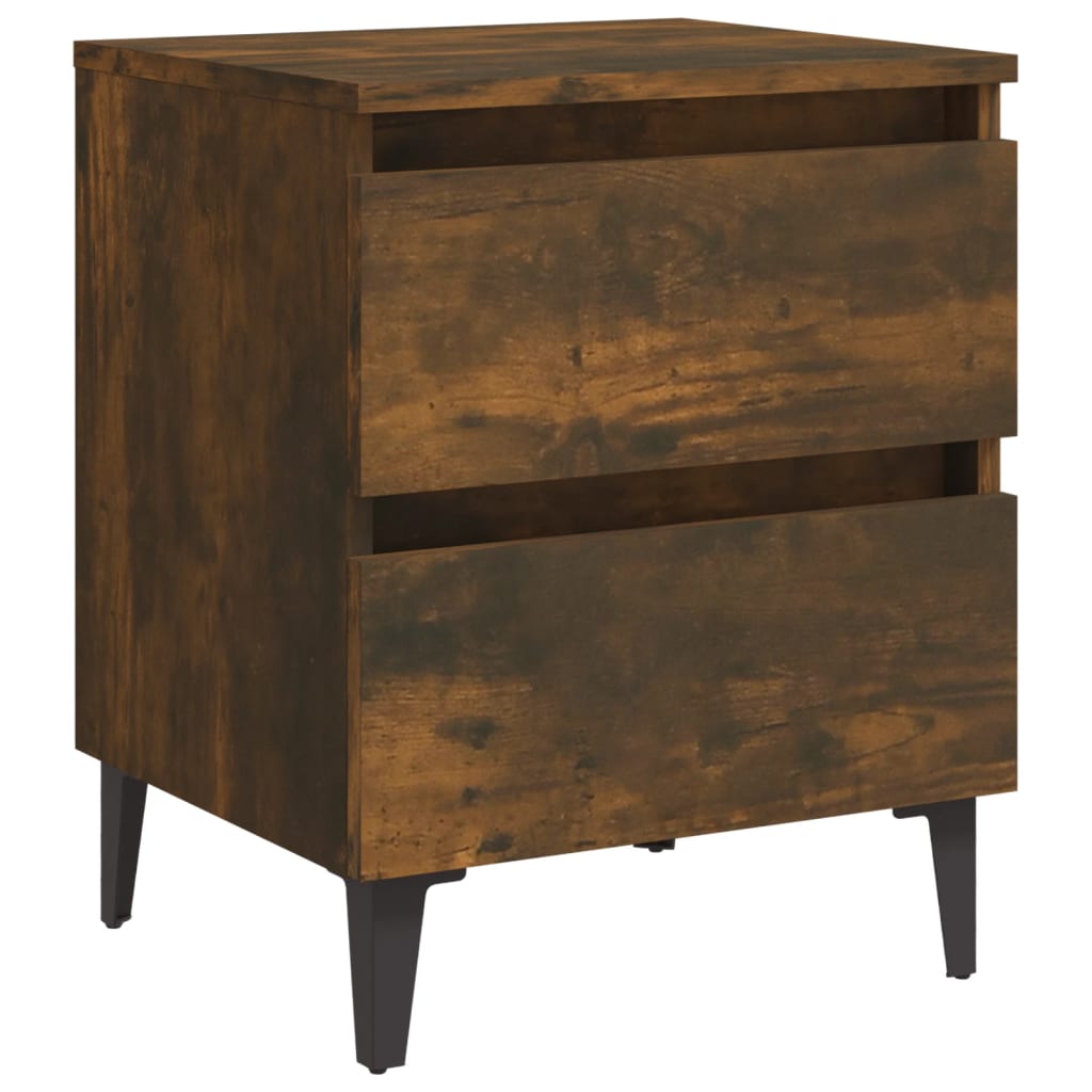 Table de chevet avec pieds en métal Chêne fumé 40x35x50 cm