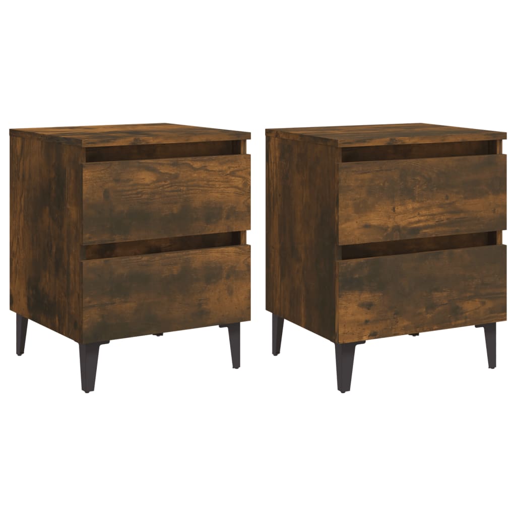 Tables de chevet pieds en métal 2 pcs Chêne fumé 40x35x50 cm